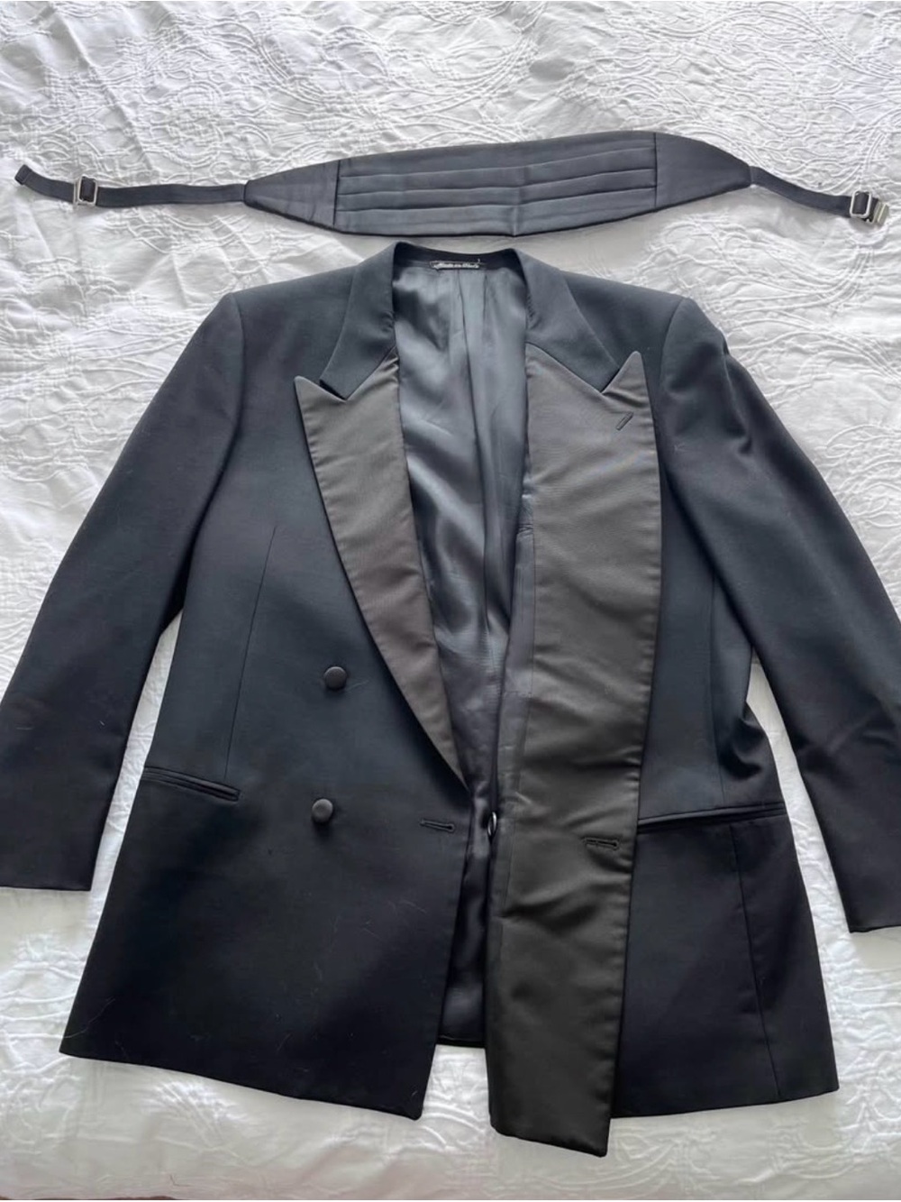 Giorgio Armani Black Double-Breasted Tuxedo Jacket with Cummerbund